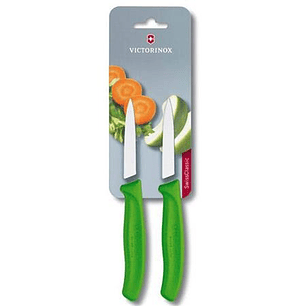 Victorinox, Swiss Classic set 2 cuchillo para verdura/Puntiagudo color VERDE hoja 8 cm