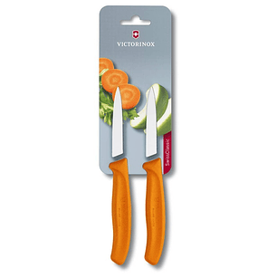 Victorinox SwissClassic, set 2 cuchillos para verdura/Puntiagudo color NARANJO hoja 8 cm