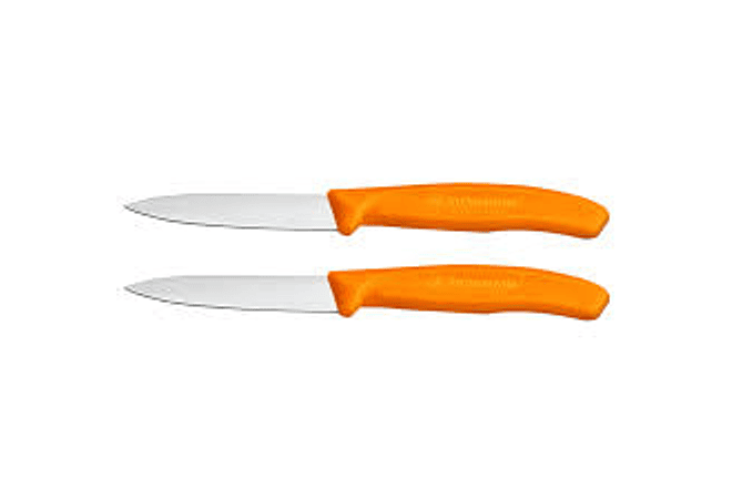 Victorinox SwissClassic, set 2 cuchillos para verdura/Puntiagudo color NARANJO hoja 8 cm