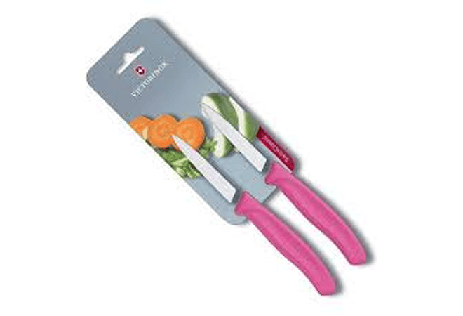 Victorinox SwissClassic, set 2 cuchillos para verdura/Puntiagudo color ROSADO hoja 8 cm