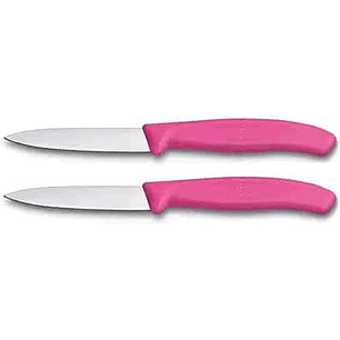 Victorinox SwissClassic, set 2 cuchillos para verdura/Puntiagudo color ROSADO hoja 8 cm