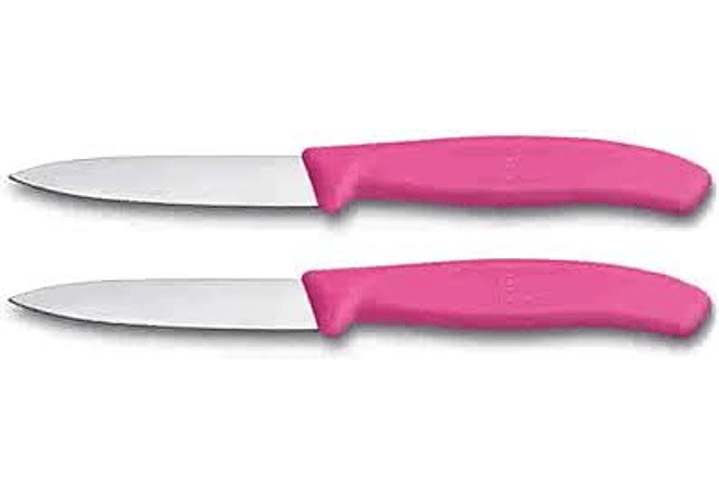 Victorinox SwissClassic, set 2 cuchillos para verdura/Puntiagudo color ROSADO hoja 8 cm