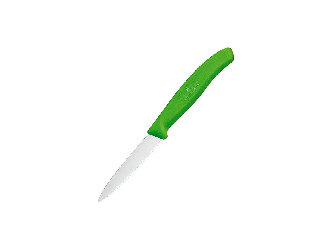 Cuchillo Pelador. Puntilla. Filo Dentado. Verde. Hoja 80 mm. 1