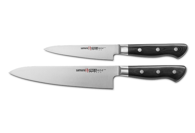 SAMURA, PRO-S, set de 2 cuchillos, Chef de 200mm, Pelador de 115mm