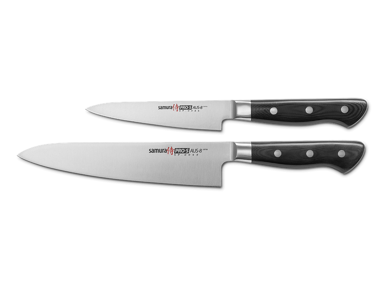 SAMURA PRO-S Set de 2 cuchillos, Chef de 200mm, Pelador de 115mm  1