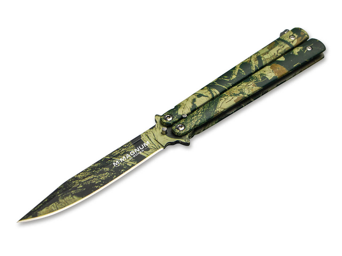 Boker Magnum Balisong Camo largo de hoja 10,5cm 1