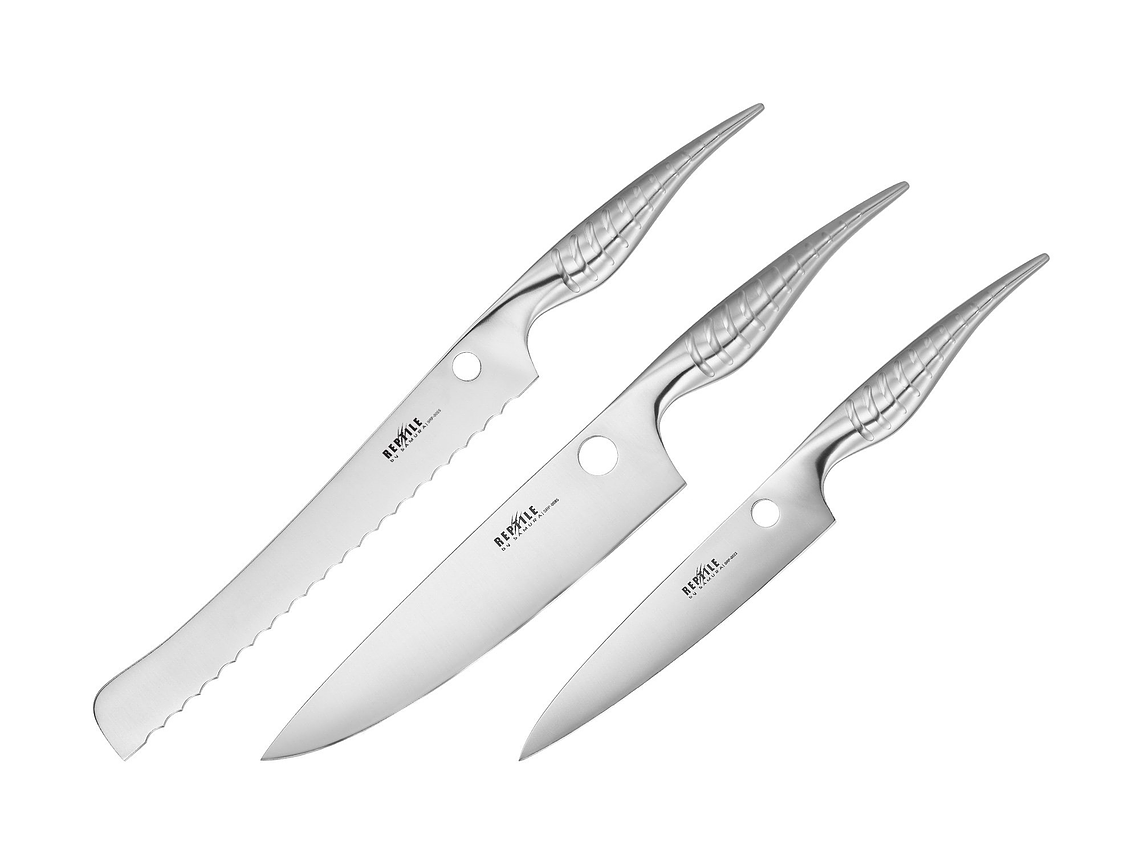 SAMURA , REPTILE, Set de 3 cuchillos, Pelador 168mm, Chef 200mm , Pan 235mm   6