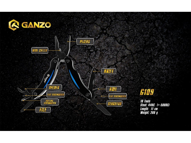 Ganzo Multiherramienta 10 funciones largo plegada 10,5 cm 4