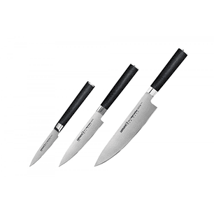 SAMURA MO-V, set de 3 cuchillos chef, utilitario y pelador
