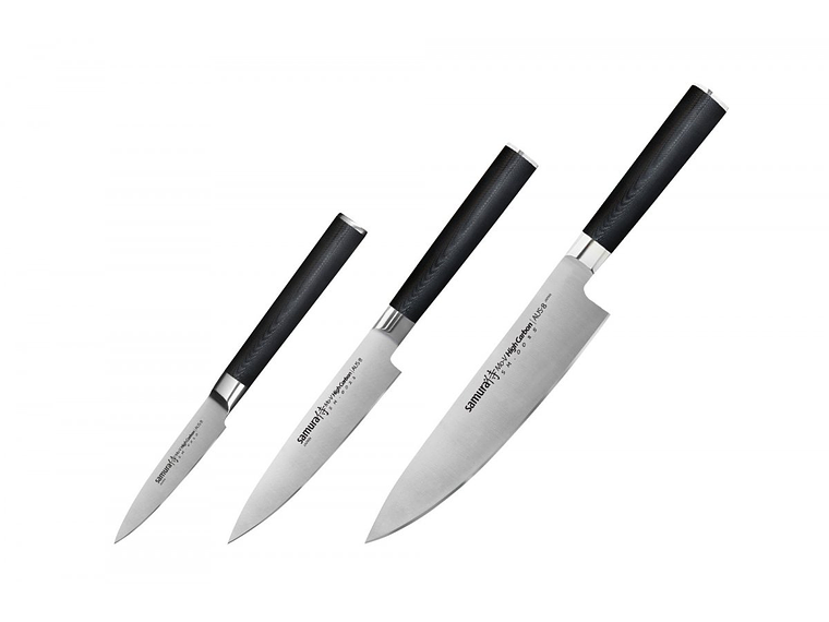 Set 3 cuchillos. Chef, Utilitario, Pelador. Acero AUS-8.  2