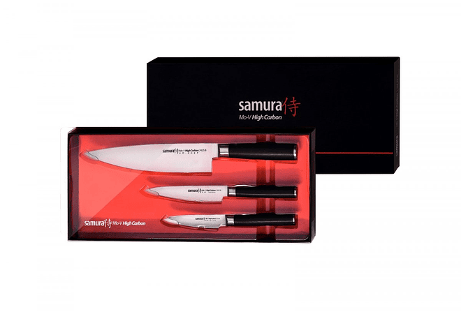 SAMURA MO-V, set de 3 cuchillos chef, utilitario y pelador