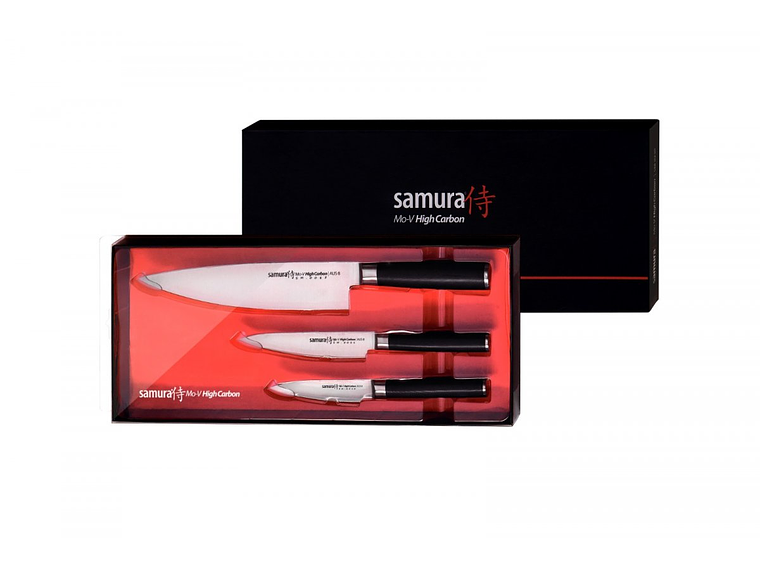 Set 3 cuchillos. Chef, Utilitario, Pelador. Acero AUS-8.  3