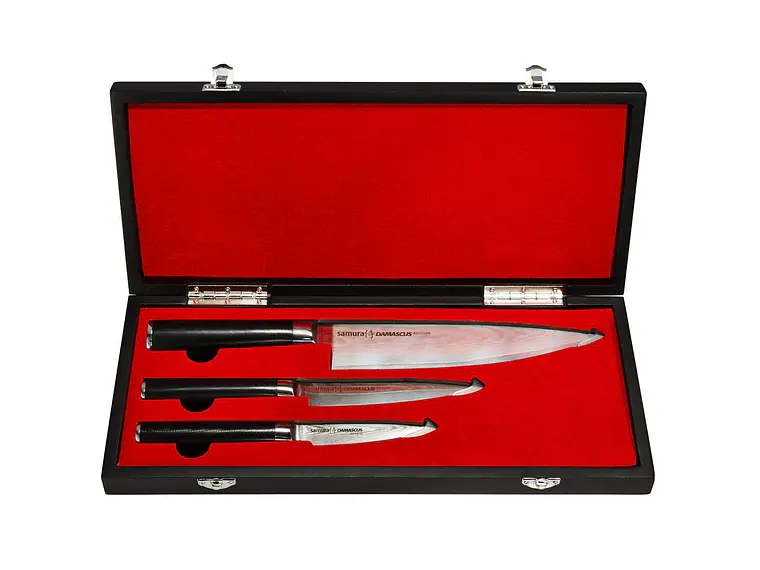 Set 3 cuchillos. Chef, Utilitario, Pelador. Acero Damasco.  1