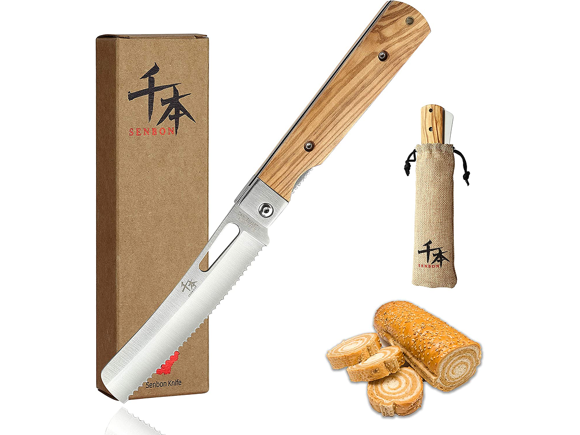 Senbon cuchillo para pan plegable acero inoxidable 440A hoja de 105 mm  1