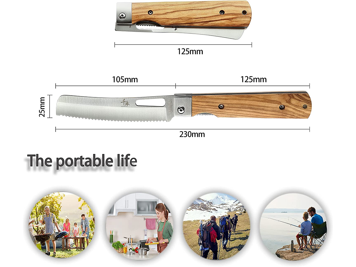 Senbon cuchillo para pan plegable acero inoxidable 440A hoja de 105 mm  2