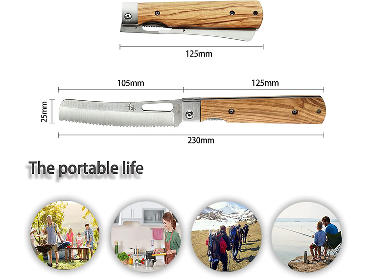 Senbon cuchillo para pan plegable acero inoxidable 440A hoja de 105 mm  2