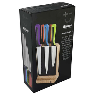 Bisbell Bloque de cuchillos de tacto suave de roble con set de 5 cuchillos