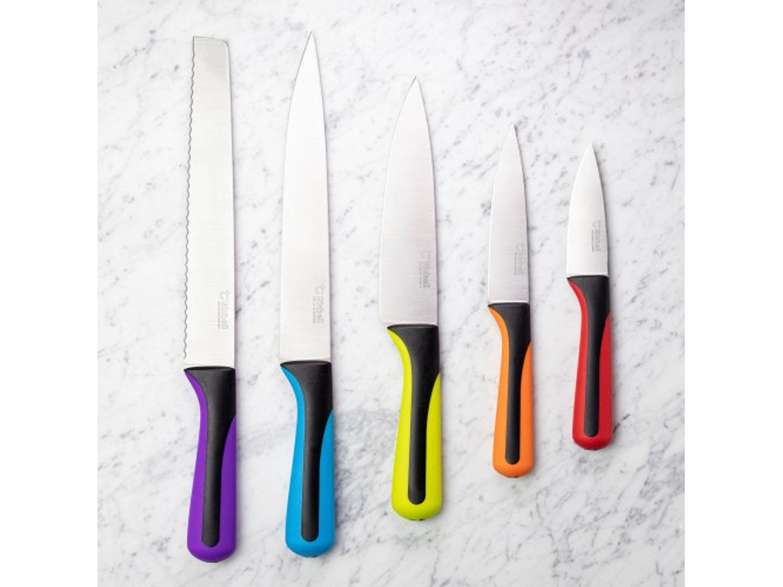 Bisbell Bloque de cuchillos de tacto suave de roble con set de 5 cuchillos 3