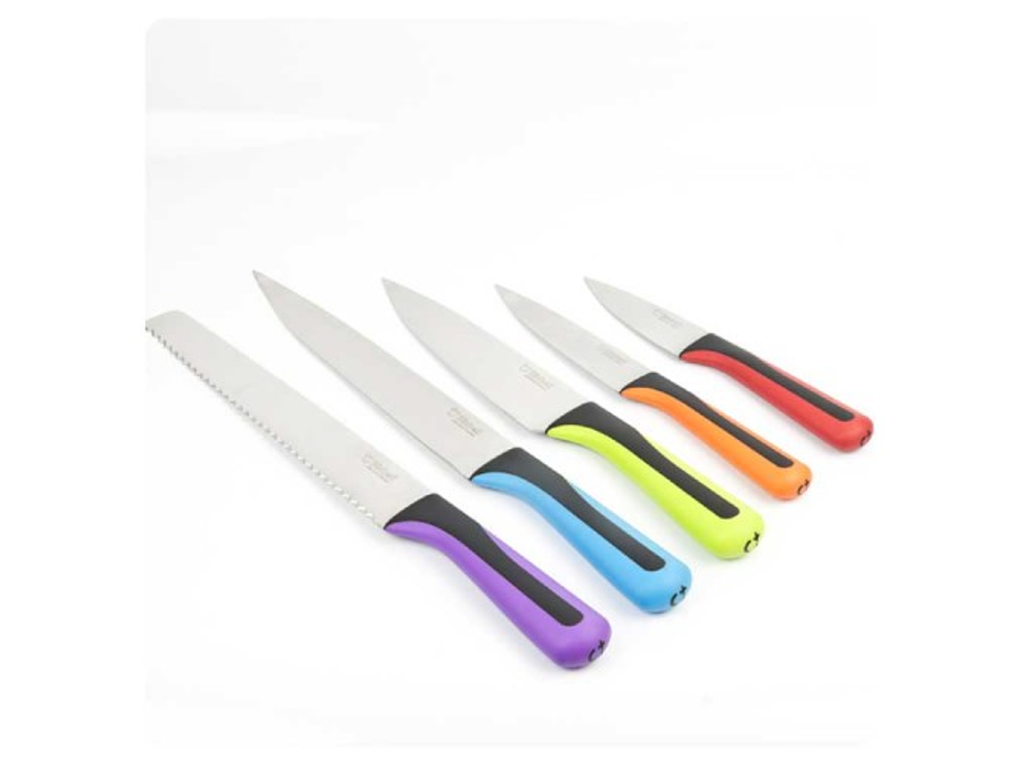 Bisbell Bloque de cuchillos de tacto suave de roble con set de 5 cuchillos 4