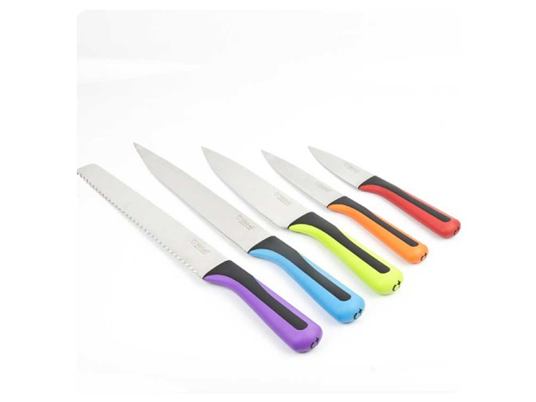 Bisbell Bloque de cuchillos de tacto suave de roble con set de 5 cuchillos 4