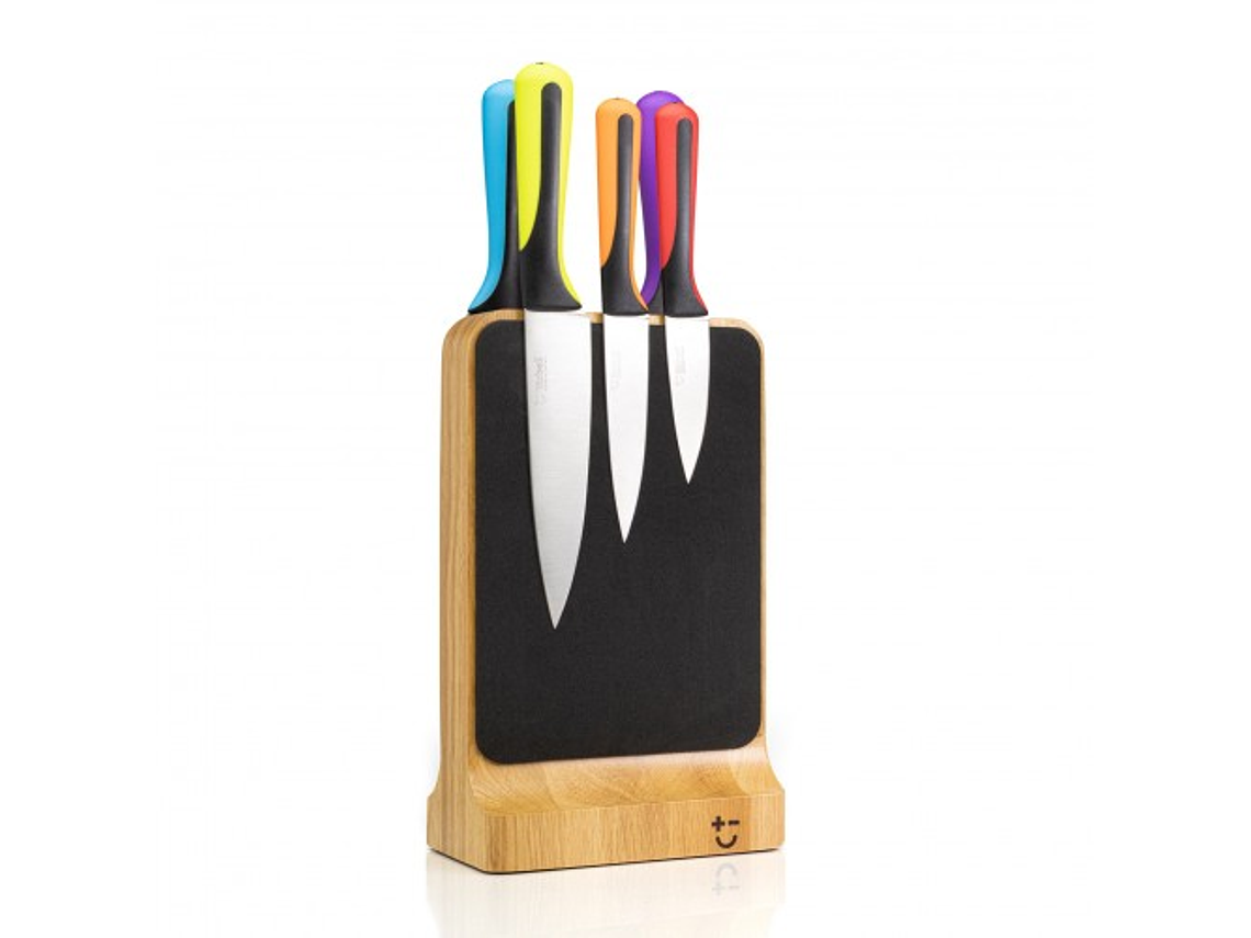 Bisbell Bloque de cuchillos de tacto suave de roble con set de 5 cuchillos 1