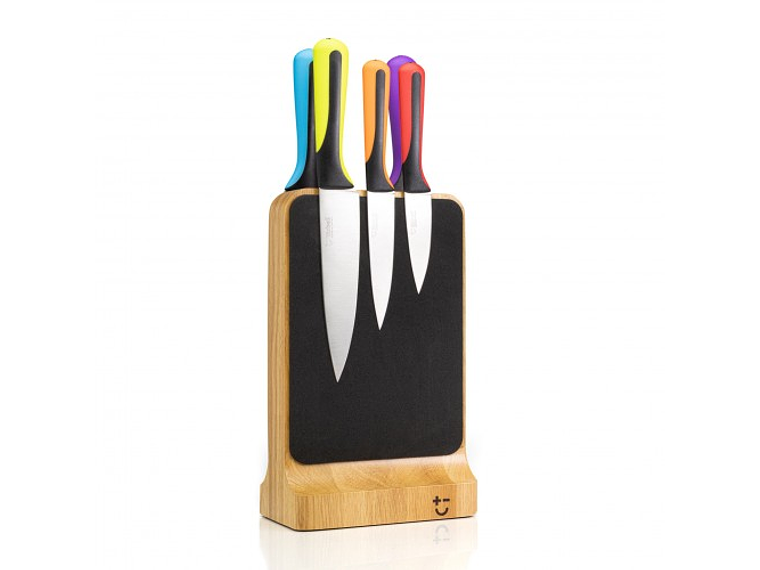 Bisbell Bloque de cuchillos de tacto suave de roble con set de 5 cuchillos 1