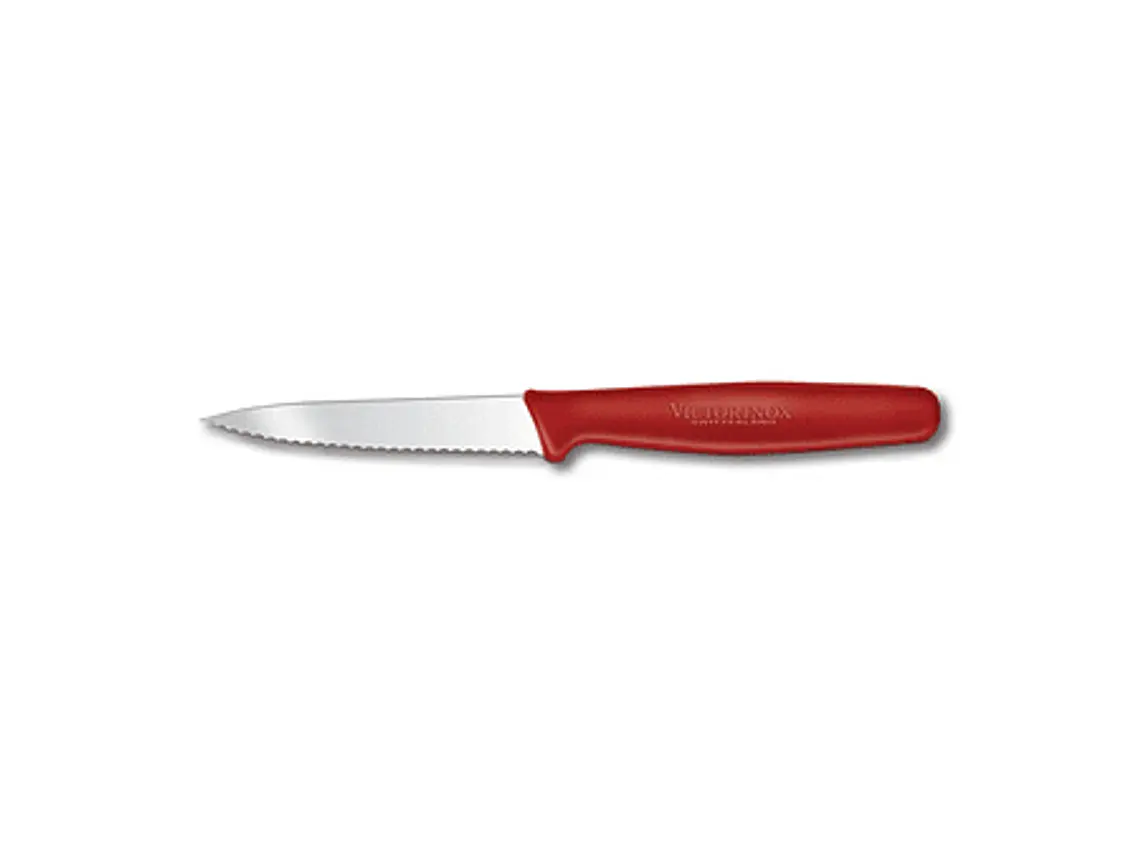 Cuchillo Pelador. Puntilla. Filo Dentado. Rojo. Hoja 80 mm. 1