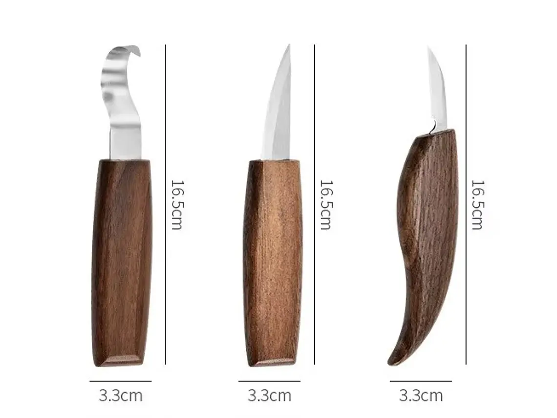 Set 3 Cuchillos para Tallar Madera. Estuche, Cuero, Pasta. 2