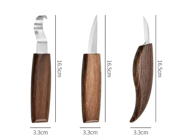 Set 3 Cuchillos para Tallar Madera. Estuche, Cuero, Pasta. 2