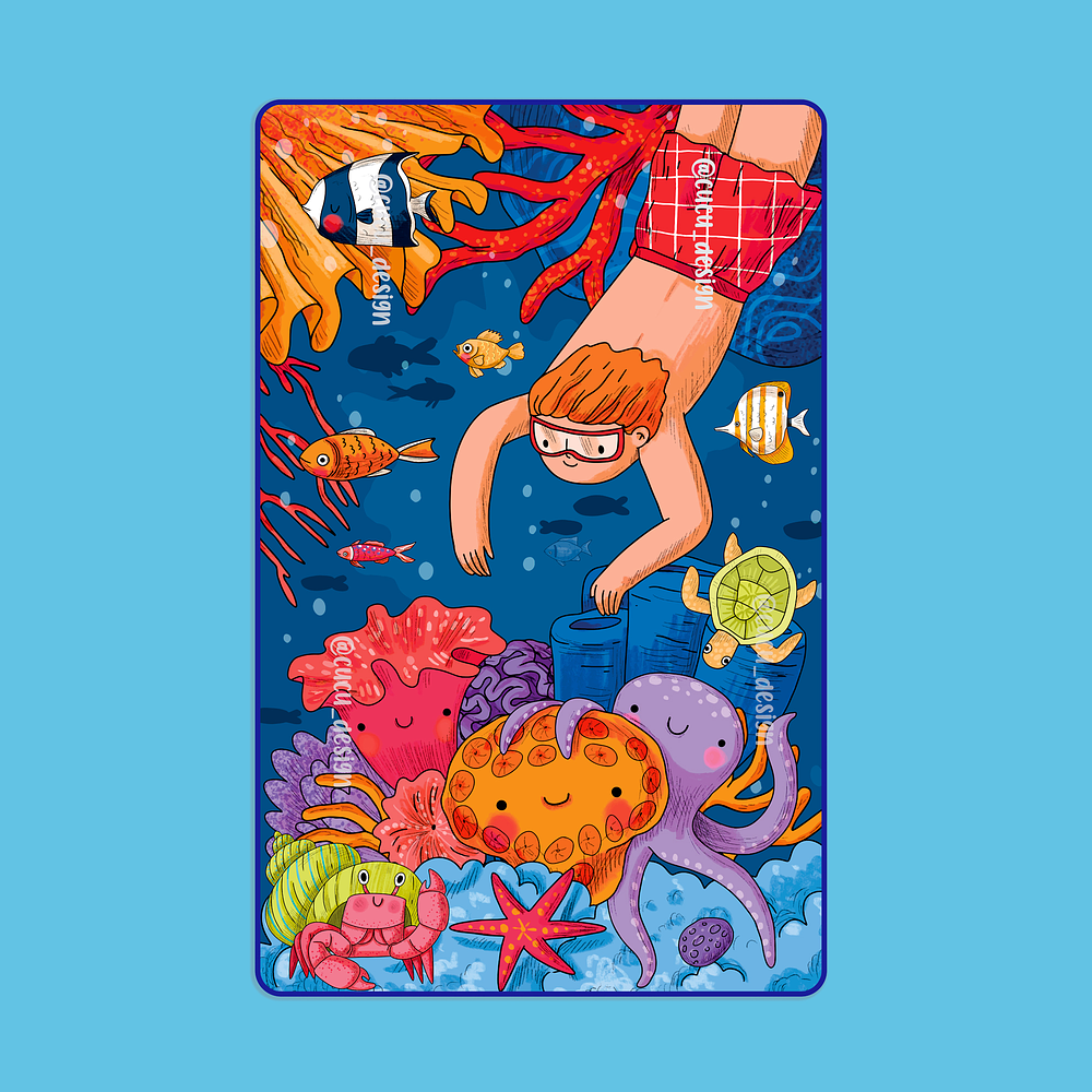 Toalla viajera • Niño explorando el mar