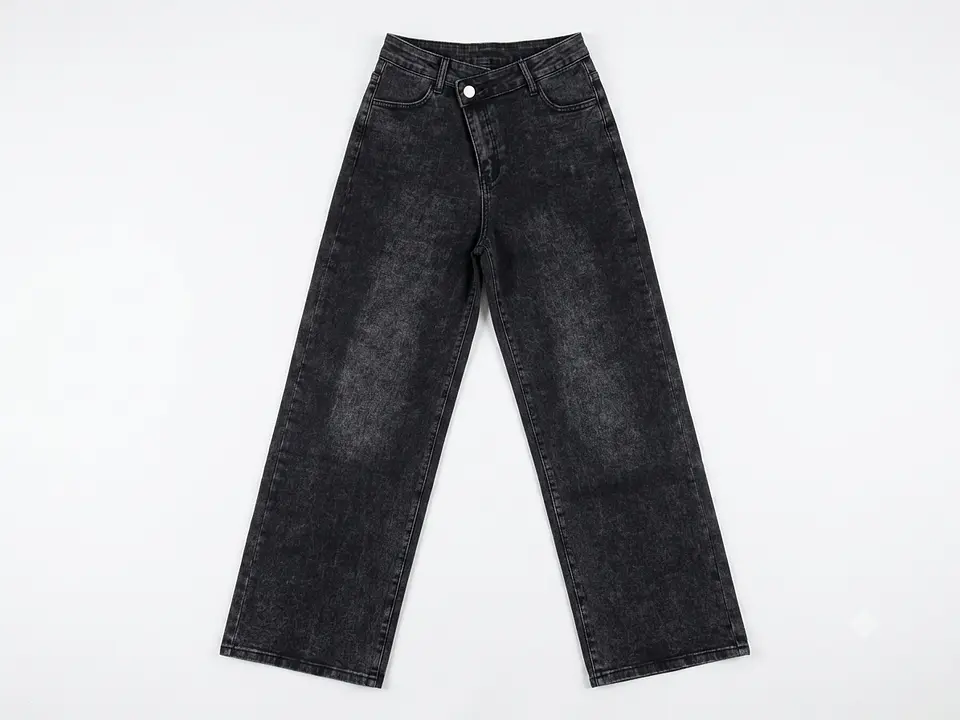 Jeans Wide Leg Mujer Tiro Alto Grafito Lavado Pretina Cruzada 3
