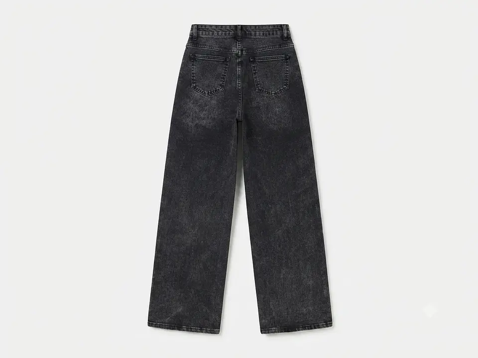 Jeans Wide Leg Mujer Tiro Alto Grafito Lavado Pretina Cruzada 4