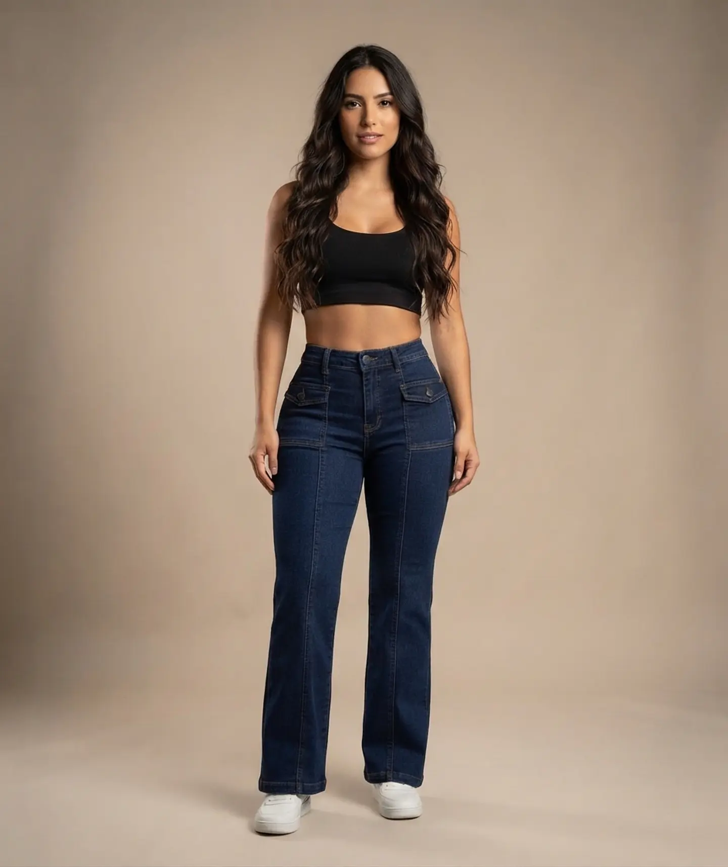 Jeans Wide Leg Mujer Tiro Alto Azul Marino 1
