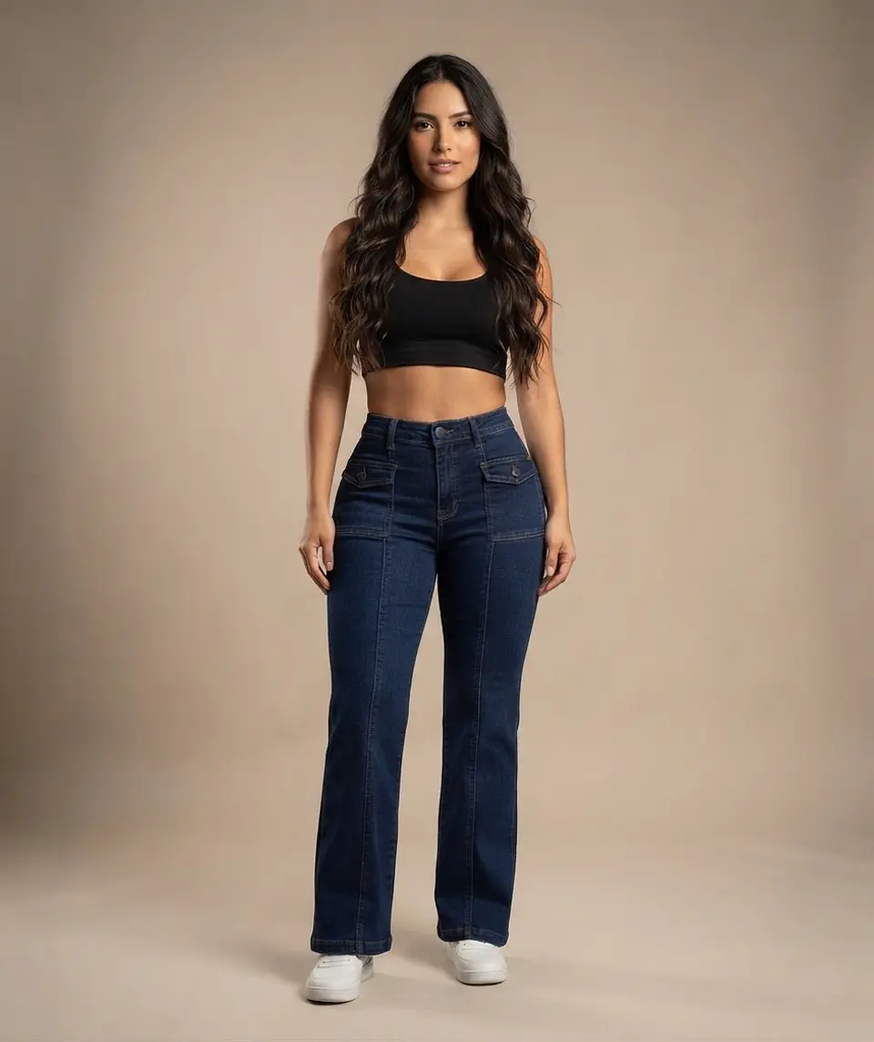 Jeans Wide Leg Mujer Tiro Alto Azul Marino 1