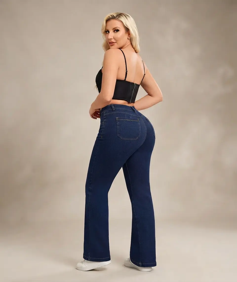 Jeans Wide Leg Mujer Tiro Alto Azul Marino 2