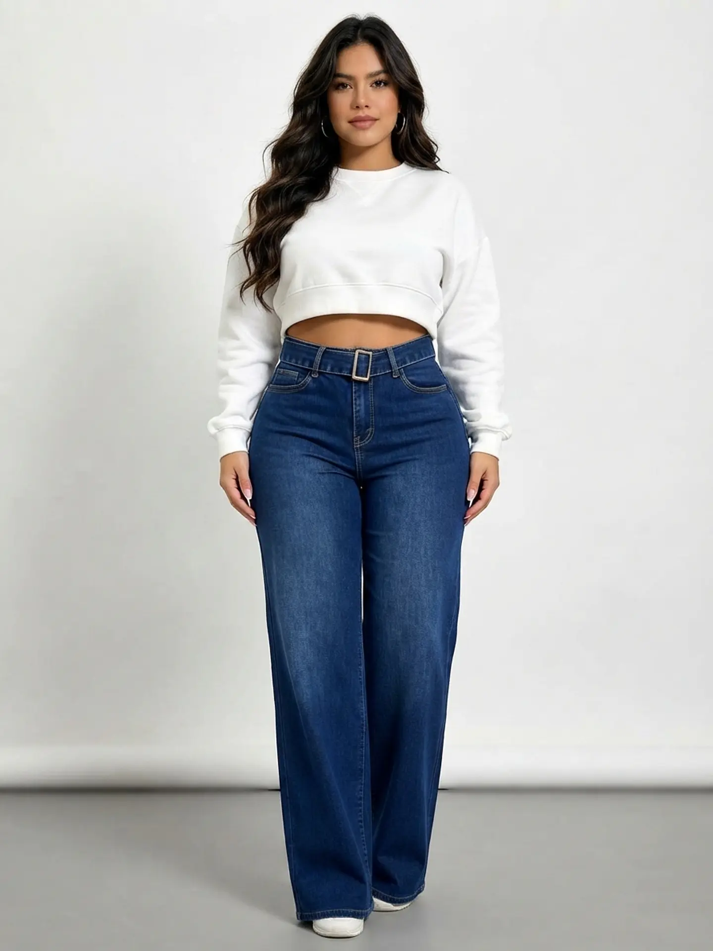 Jeans Wide Leg Mujer Azul Focalizado con Cinturón 1