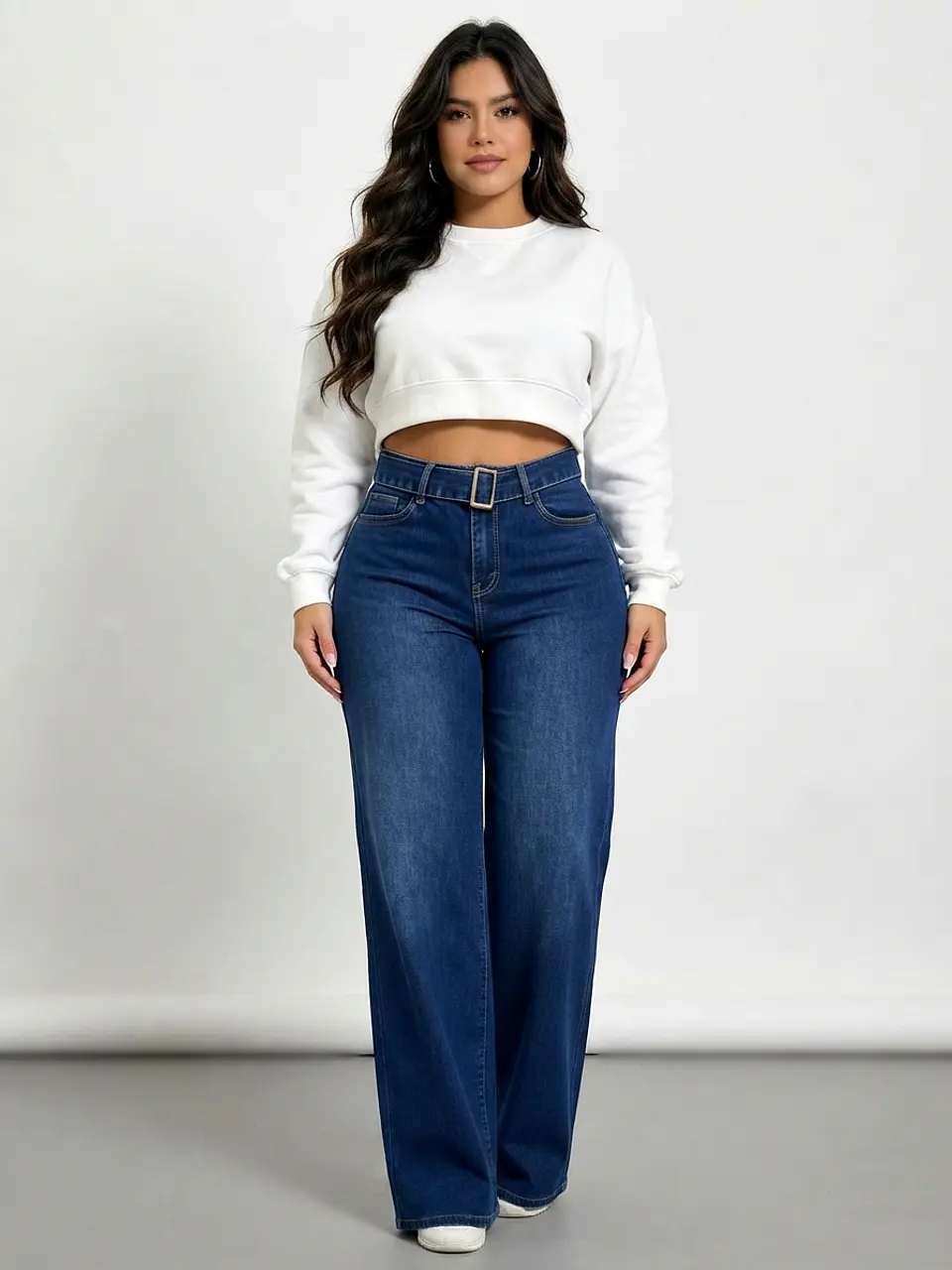Jeans Wide Leg Mujer Azul Focalizado con Cinturón 1
