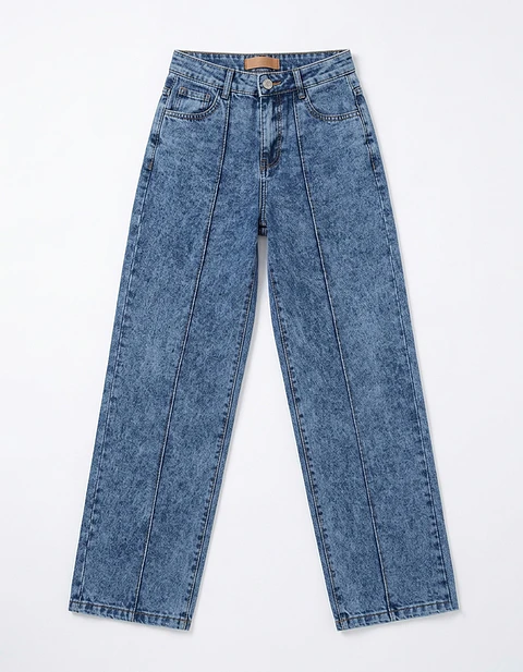 Jeans Wide Leg Mujer Tiro Alto Azul Nevado Linea Frontal