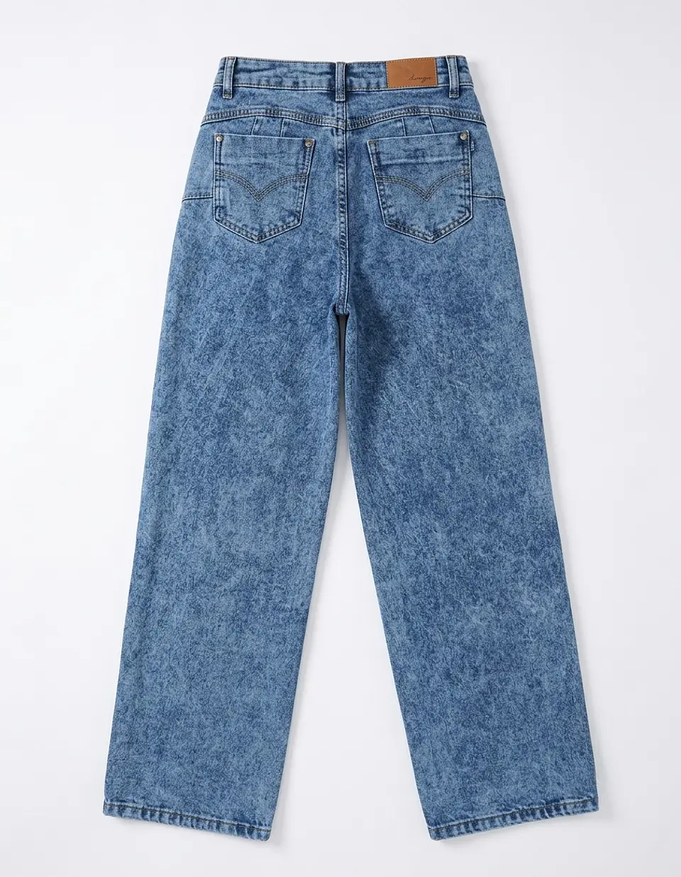 Jeans Wide Leg Mujer Tiro Alto Azul Nevado Linea Frontal 3