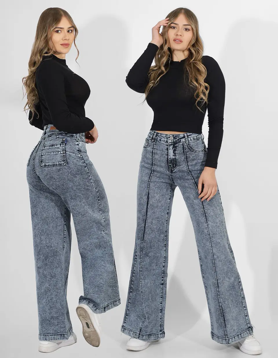 Jeans Palazo Mujer Tiro Alto Gris Nevado Linea Frontal 1