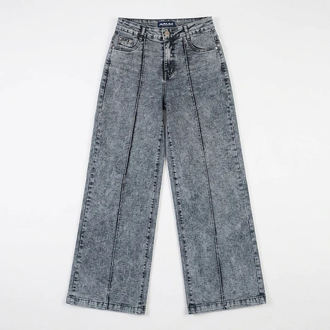 Jeans Palazo Mujer Tiro Alto Gris Nevado Linea Frontal