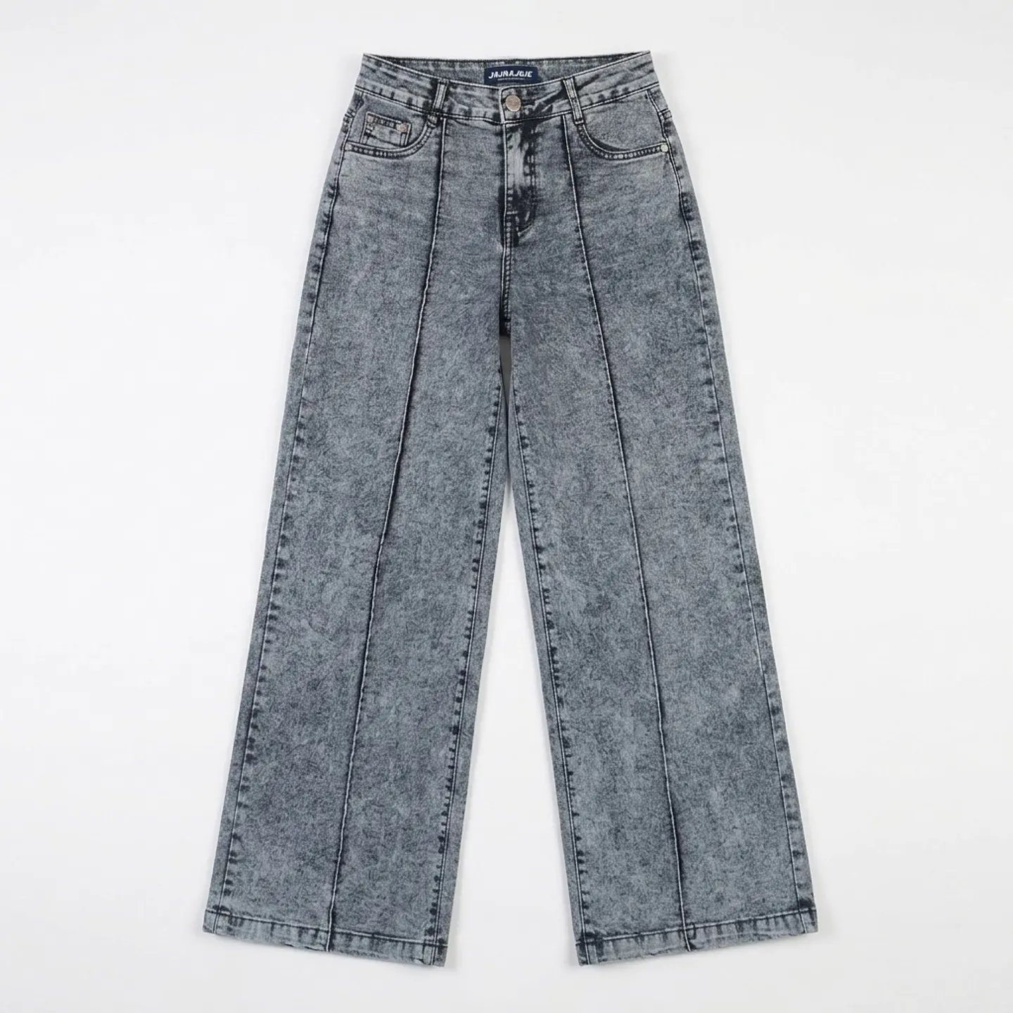 Jeans Palazo Mujer Tiro Alto Gris Nevado Linea Frontal 2