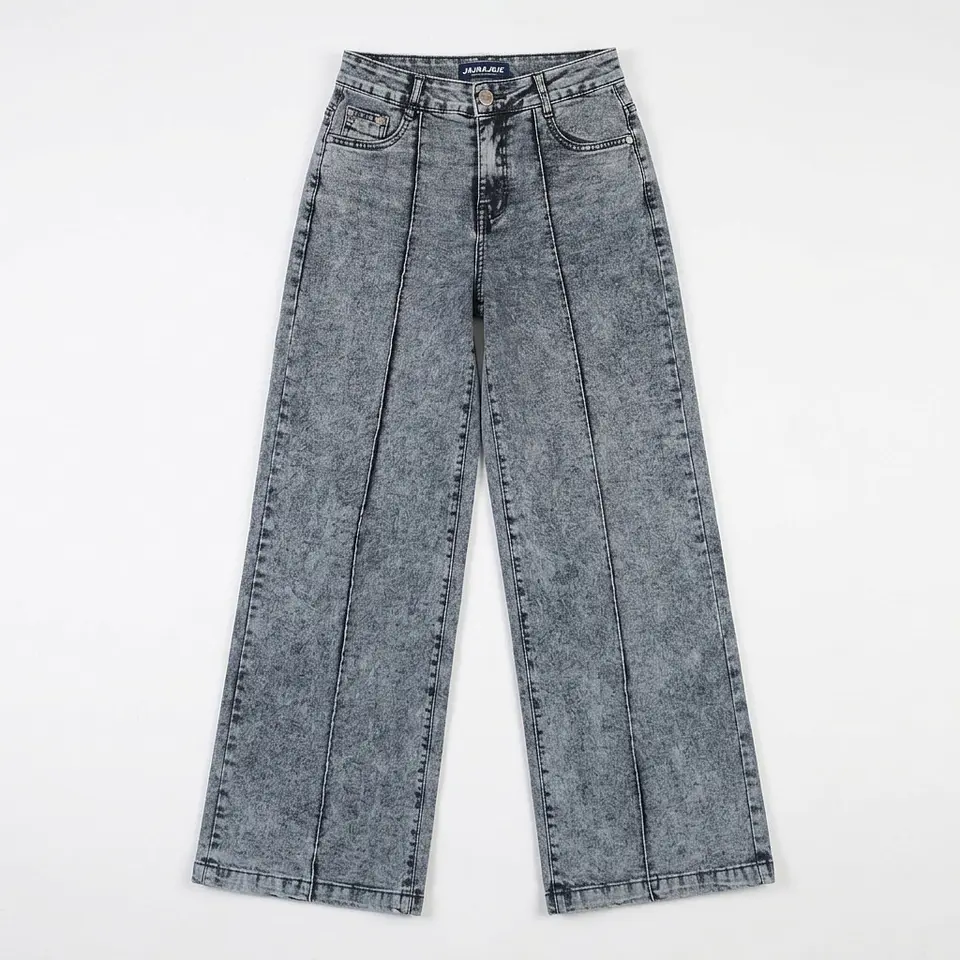 Jeans Palazo Mujer Tiro Alto Gris Nevado Linea Frontal 2