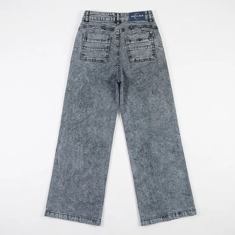 Jeans Palazo Mujer Tiro Alto Gris Nevado Linea Frontal 3