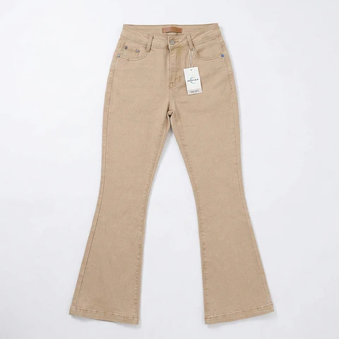 Jeans Flare Mujer Tiro Alto Beige con Push-Up