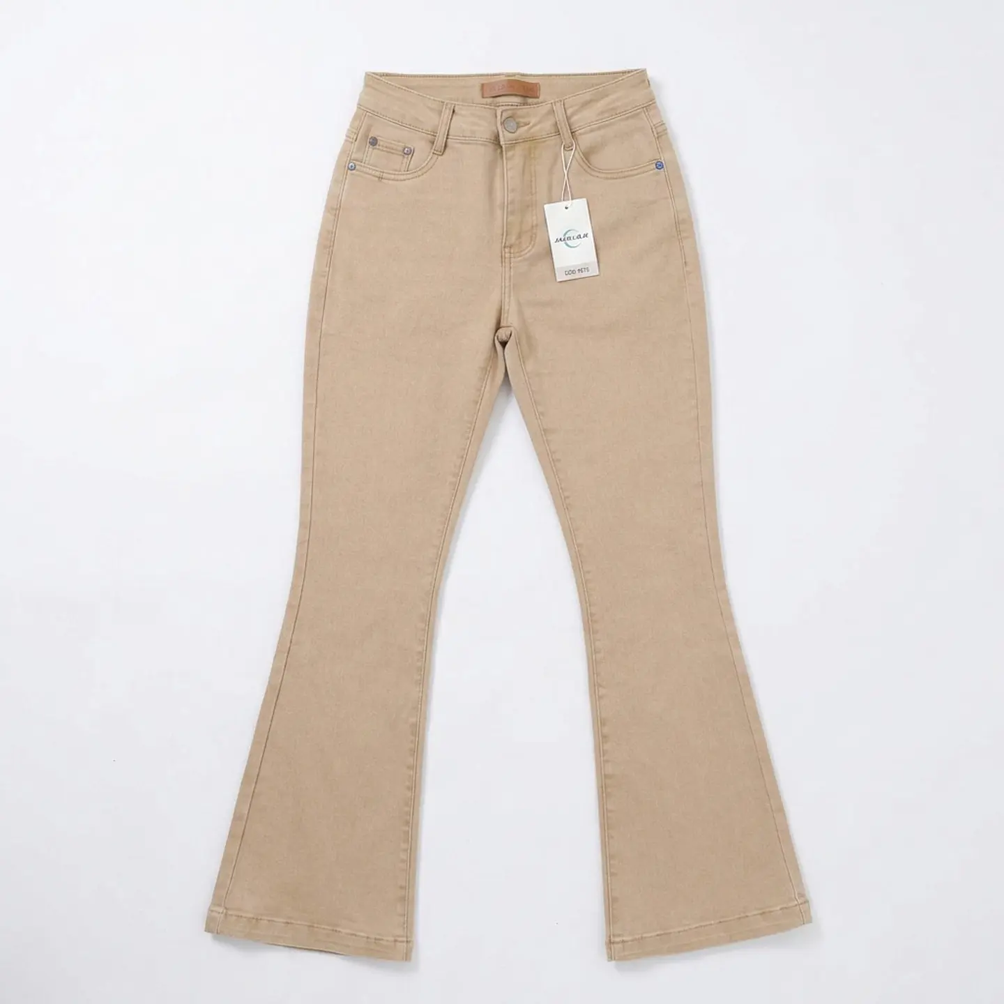 Jeans Flare Mujer Tiro Alto Beige con Push-Up 2