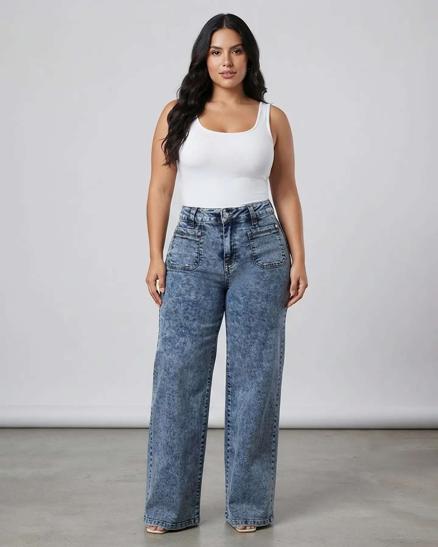 Jeans Wide Leg Azul Nevado Elasticado 1