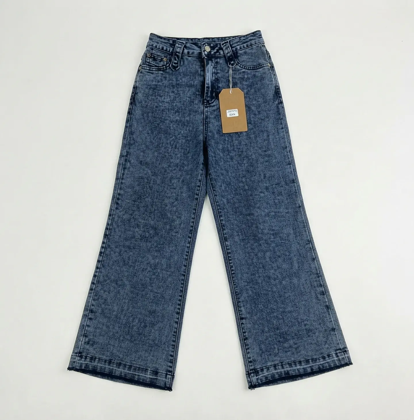 Jeans Wide Leg Mujer Tiro Alto Azul Jaspeado Basta Descocida 3