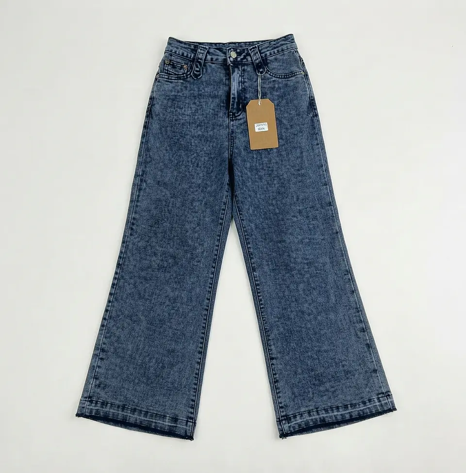 Jeans Wide Leg Mujer Tiro Alto Azul Jaspeado Basta Descocida 3