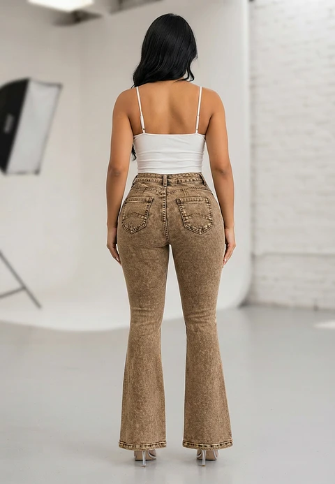 Jeans Flare Acampanado Beige Nevado con Push-Up